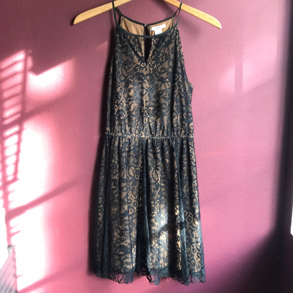 Bar III Black Lace Dress with Nude Slip in Medium